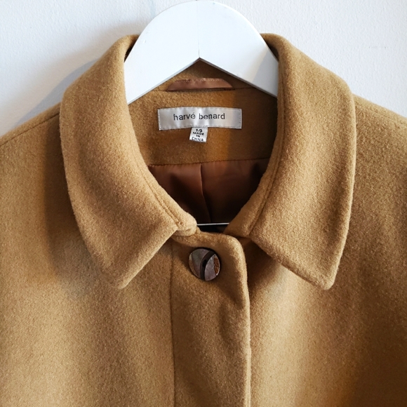 Harvé Bernard Wool Carmel Tan Trench Coat Button Down Slits On Sides Woman 14 - Picture 3 of 15